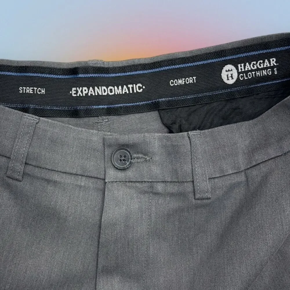 HAGGAR Men’s 34 x 34 Gray EXPANDOMATIC Dress Pant